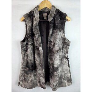 Chico's Women's Vest Size 0 Small Gray Faux Fur Sleeveless Top Open Front
